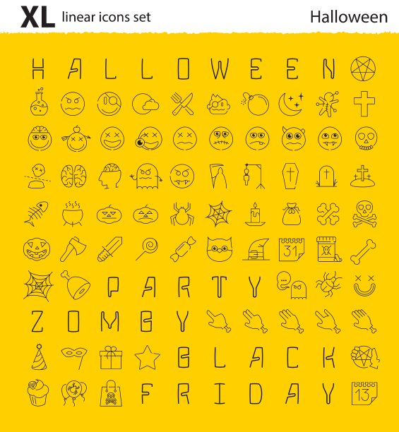100万圣节主题线性图标集图片下载