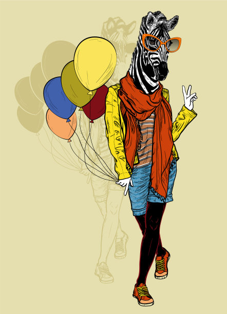 有趣的时尚斑马和气球图片下载
