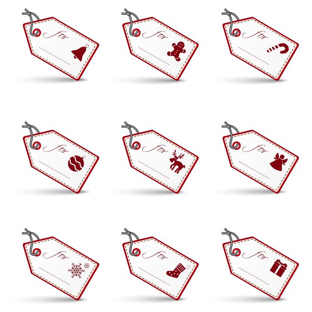 白色和红色的圣诞礼物标签和标签集图片下载