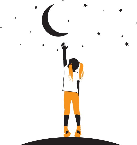 女孩在白色背景上接近星星图片下载