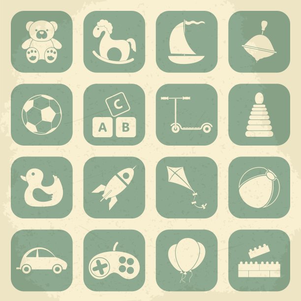 复古儿童玩具图标集图片下载