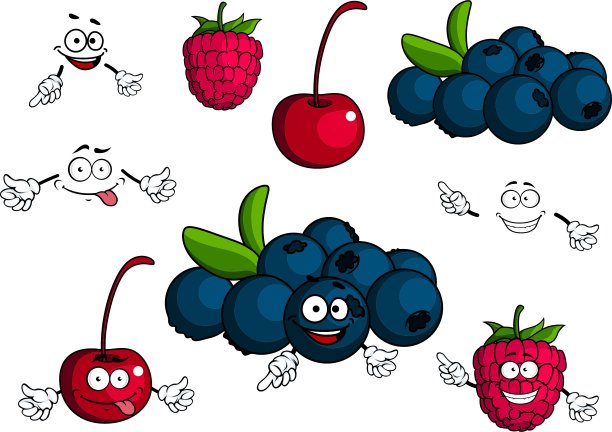 卡通樱桃树莓蓝莓人物图片下载