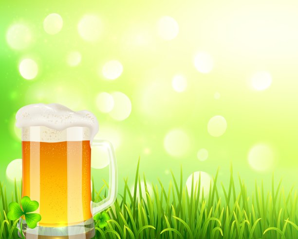 一品脱啤酒在米糠光背景图片下载