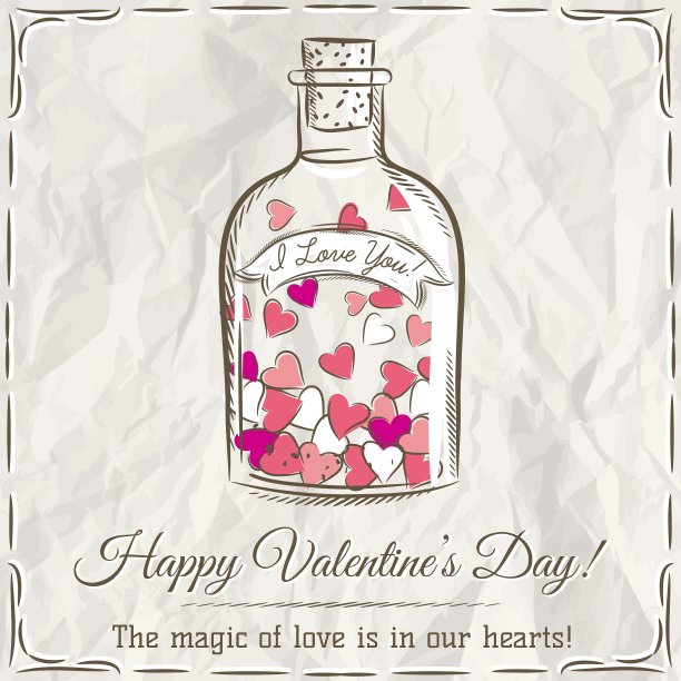 情人节卡片，罐子里装满了心和威斯图片下载