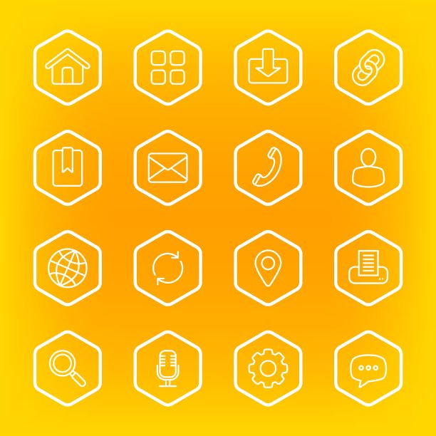 带六边形框架的白色线条Web图标集图片下载