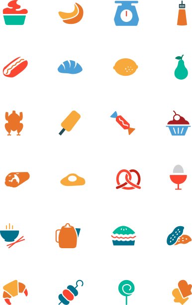 食物和饮料的彩色图标图片下载