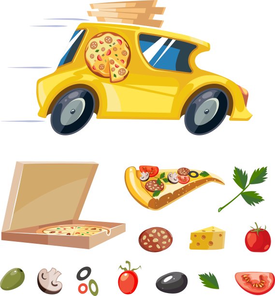 卡通图片的披萨送黄车图片下载