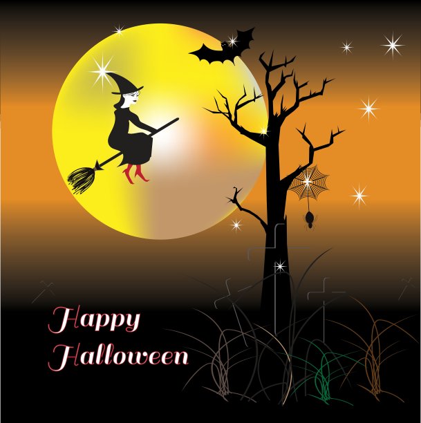 万圣节之夜带着快乐的女巫图片下载