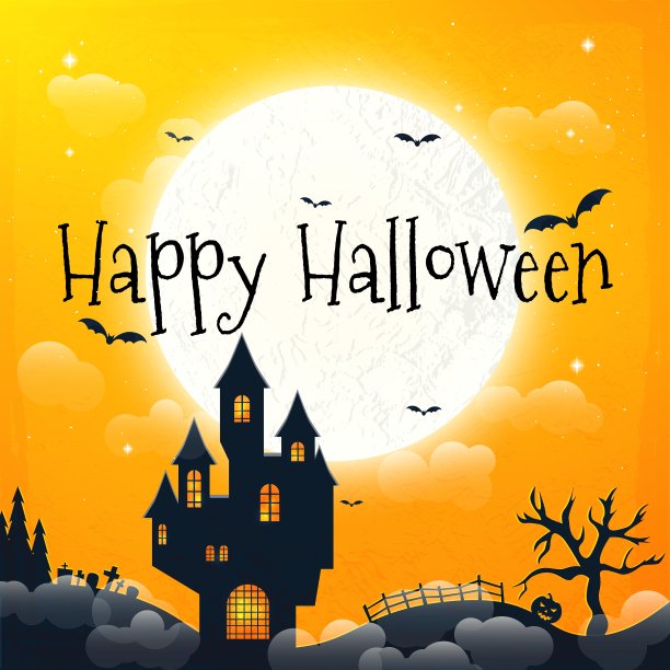 黑暗的房子在蓝色满月万圣节快乐图片下载