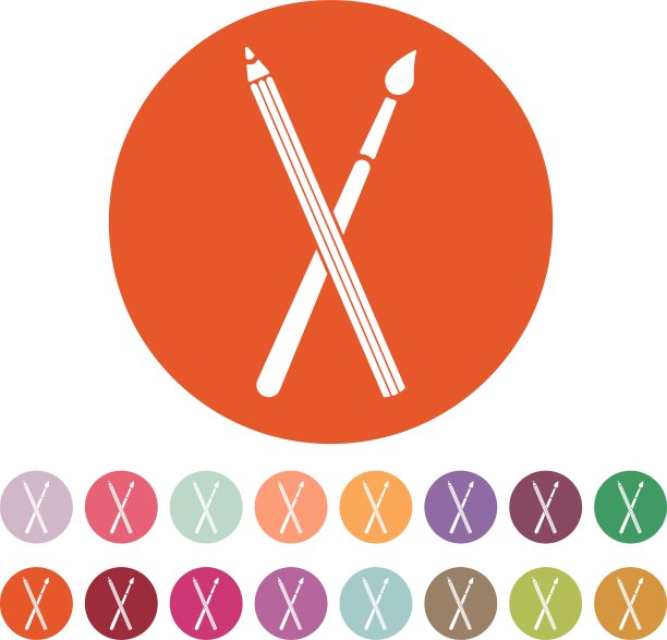 十字铅笔与画笔图标绘画图片下载