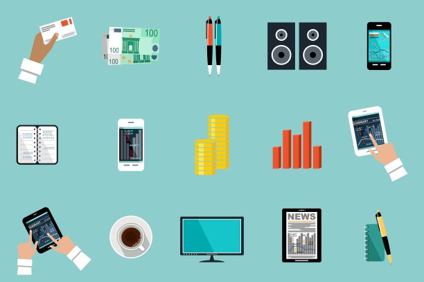 一套扁平的办公用品图片下载