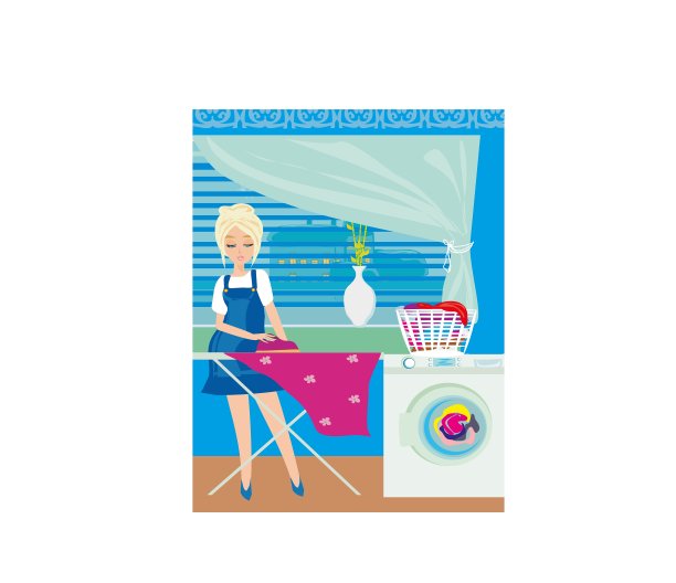 家庭主妇在家里熨衣服图片下载