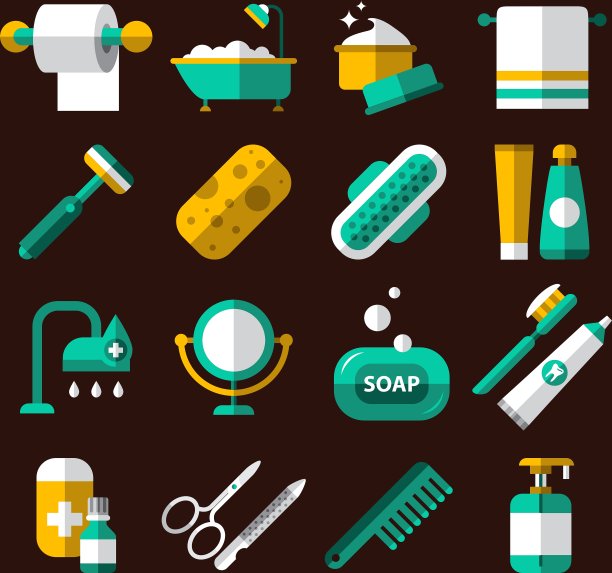 卫生和浴室图标设置图片下载