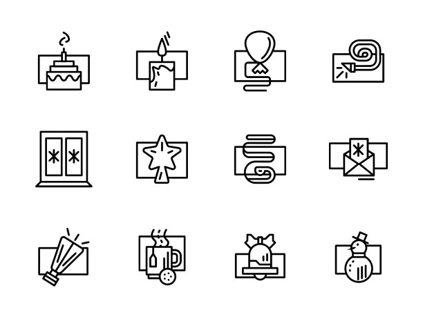 简单的线条新年装饰图标图片下载