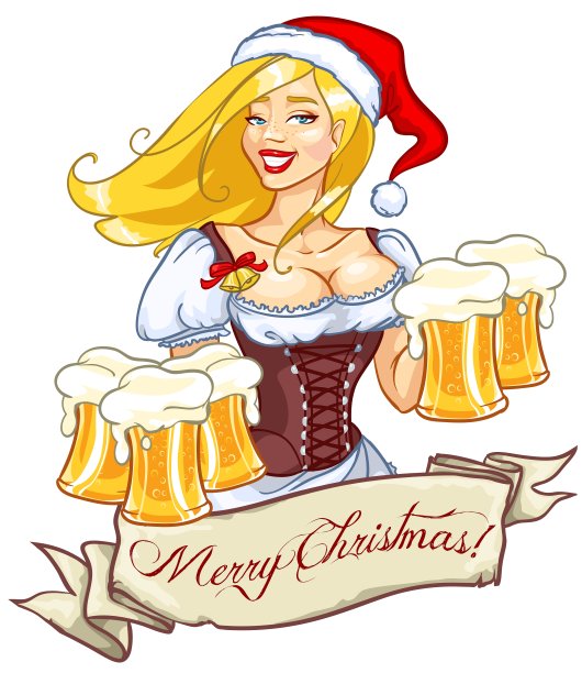 有啤酒圣诞标签的漂亮女孩图片下载