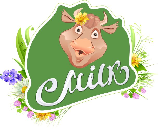 包装牛头和牛头的牛奶标签模板图片下载