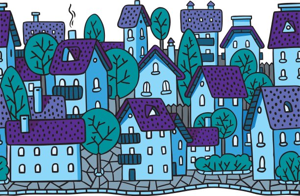 城市水平无缝模式与屋顶图片下载