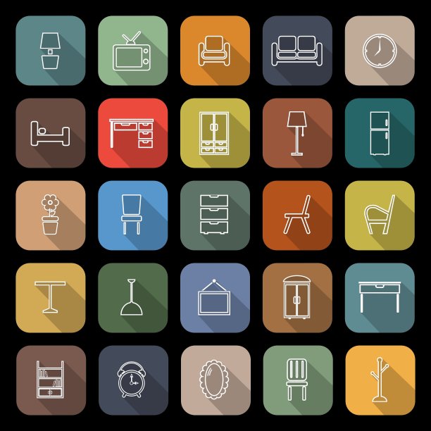 家具线条扁平图标有长长的阴影图片下载