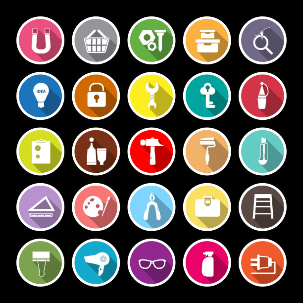 DIY平面图标与长阴影图片下载