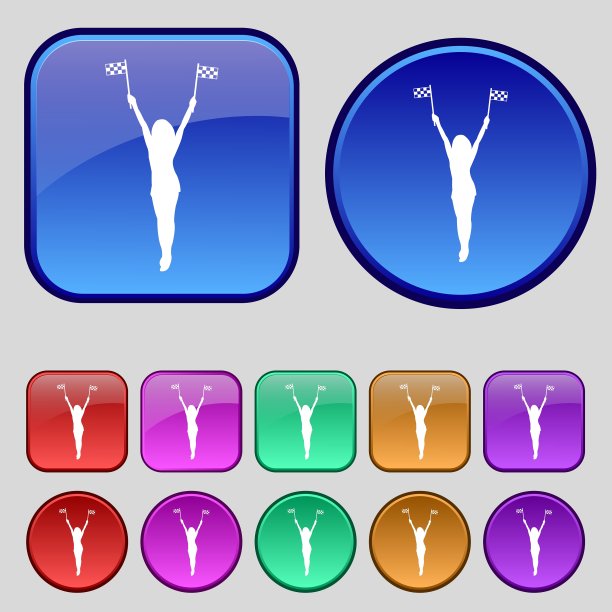 赛车钉上女孩与旗帜图标标志一套图片下载