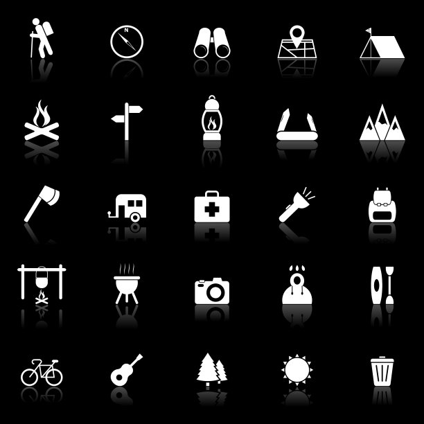 徒步图标与反射在黑色的背景图片下载