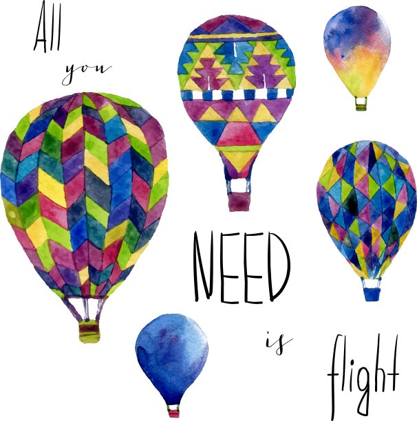 水彩卡与热气球手绘图片下载