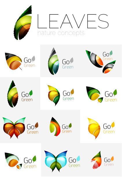 彩色抽象几何设计叶图标图片下载