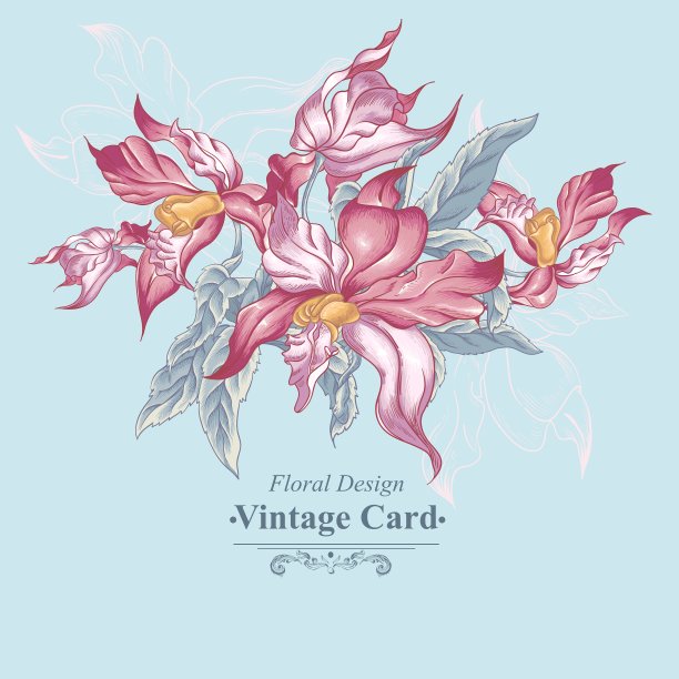 花复古卡片与异国情调的花图片下载