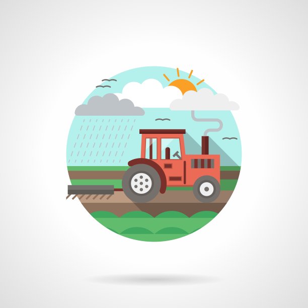 拖拉机详细的平面颜色图标图片下载