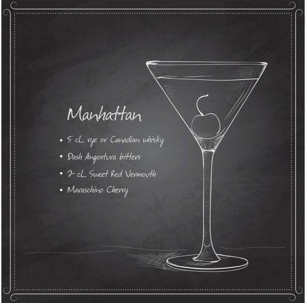 鸡尾酒曼哈顿在黑板上图片下载