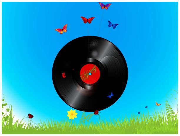 黑胶唱片和蝴蝶背景图片下载
