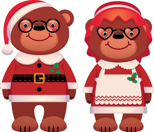 熊圣诞老人和妻子被白白的隔离了图片下载