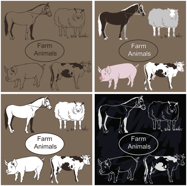 农场动物在黑暗的背景图片下载