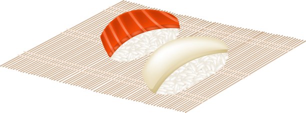 竹席三文鱼手握寿司和鱿鱼手握寿司图片下载