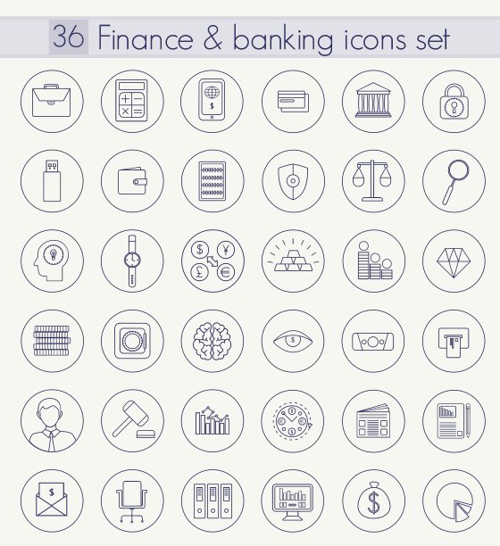 金融银行轮廓图标集（细线）图片下载