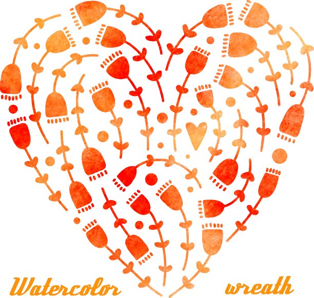 水彩手画花环与鲜花心图片下载