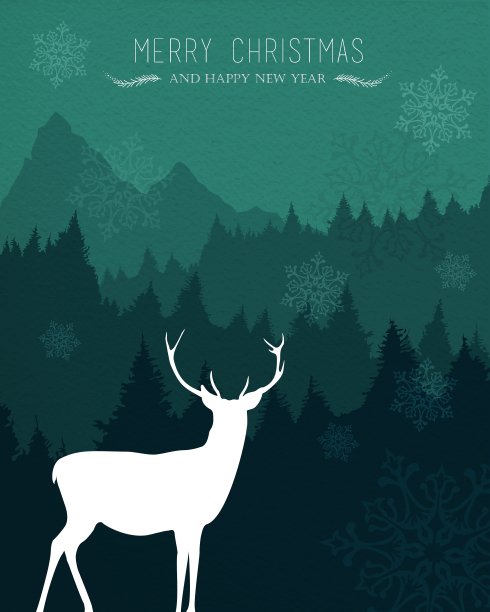 圣诞快乐，新年快乐，鹿节日贺卡图片下载