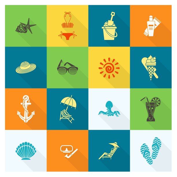 夏季和海滩简单的平面图标图片下载