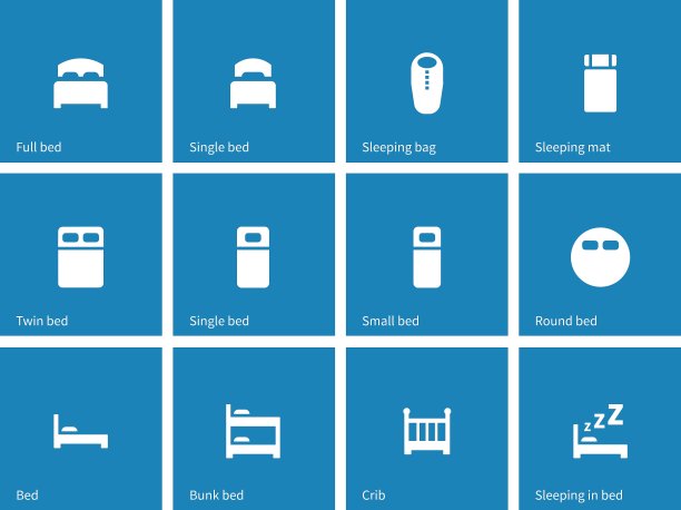 蓝色背景上的家具和床图标图片下载