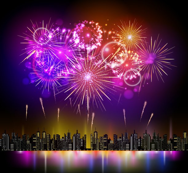 节日的烟火和夜晚的城市图片下载