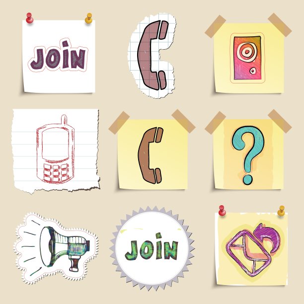 通讯图标集手绘和孤立图片下载