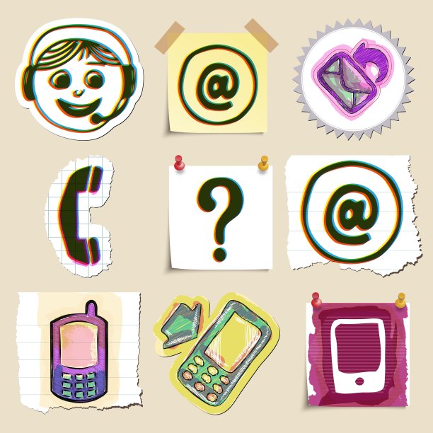 通讯图标集手绘和孤立图片下载