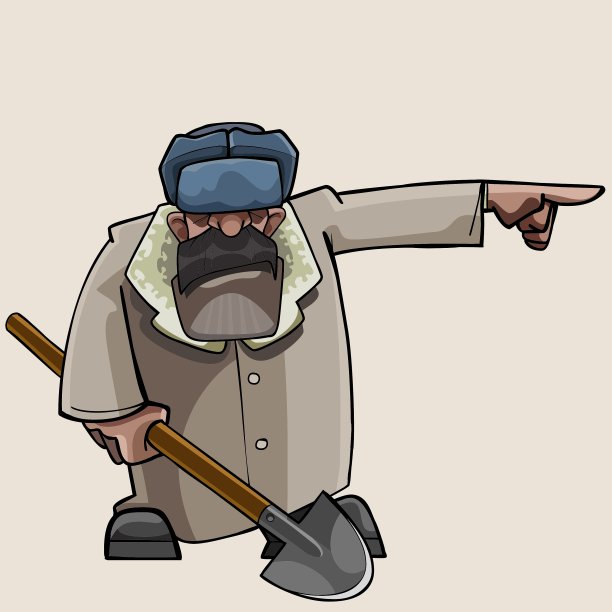 卡通人物穿着冬天的衣服拿着铲子图片下载