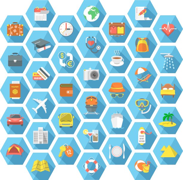 现代平面旅游和旅游标志集图片下载