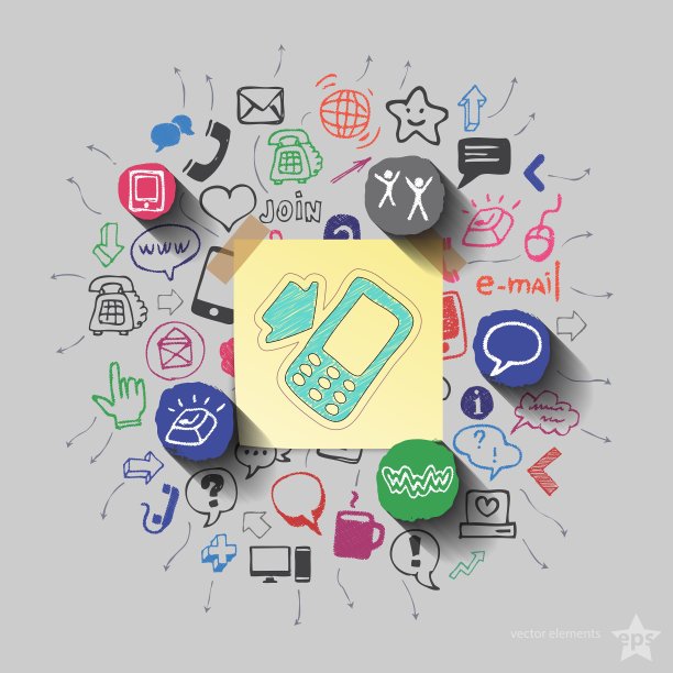 手机和拼贴与网络图标背景图片下载