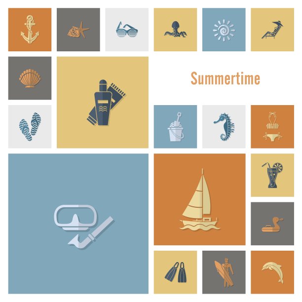 夏季和海滩简单的平面图标图片下载