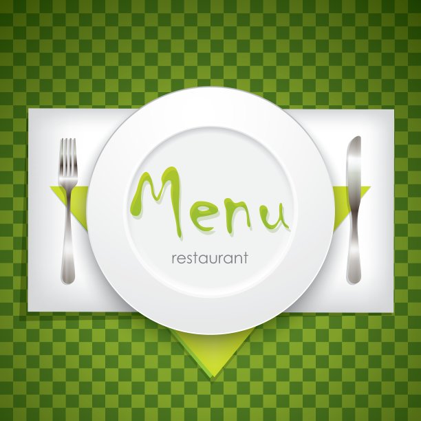 餐厅菜单设计与盘子和银器图片下载