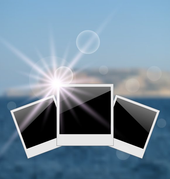 在模糊的海景背景上设置相框图片下载