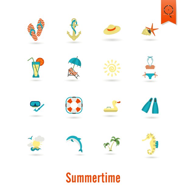 夏季和海滩简单的平面图标图片下载