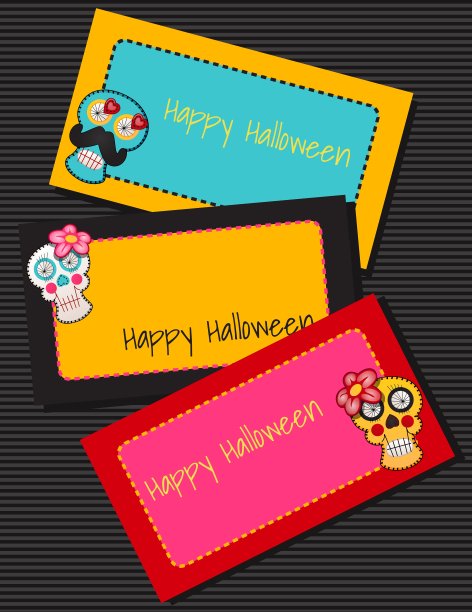 三张横放的卡片，上面有织物的头骨图片下载